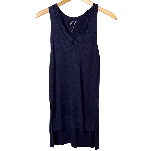 Anthropologie Sleeveless V Neck Sweater High Low Navy Blue Size Medium - Picture 1 of 10